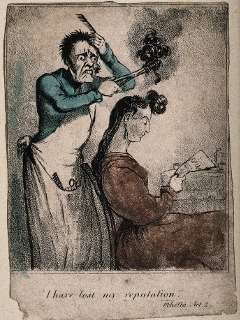 mage of a hair-dresser accidentally severing a woman's locks with his curling tongs.