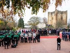 Veterans, cadets, the Mayor, councillors, and other dignitaries mark the two-minute silence in Guildford castle grounds (2022)