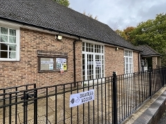 Polling station with sign for disabled access