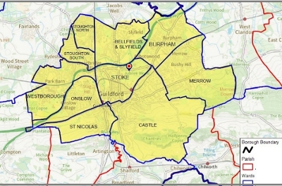 Map of boundary for Guildford Town Community Governance Review